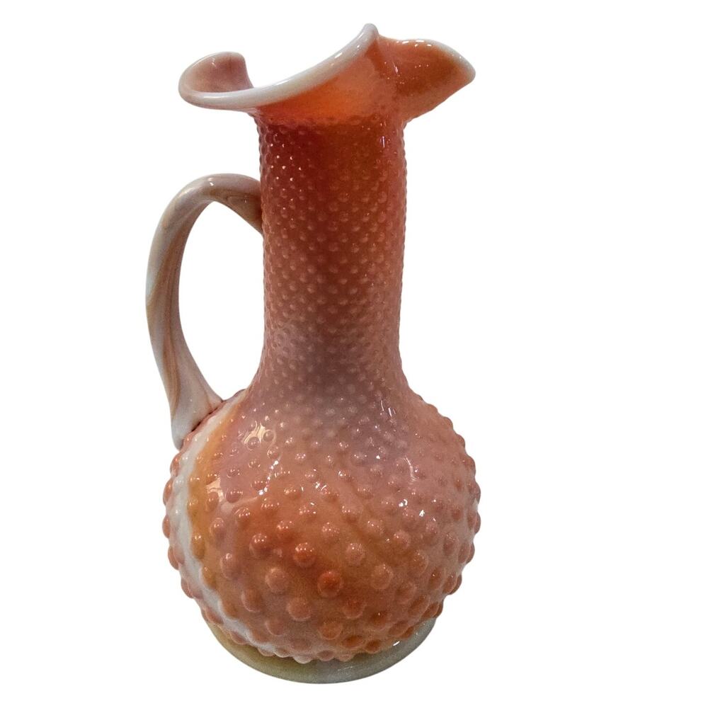 Vintage Footed Peach-Swirl Hobnail Glass Pitcher - Large Decorative Collectible